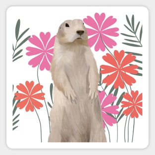 Cute Groundhog Pink Flowers Magnet